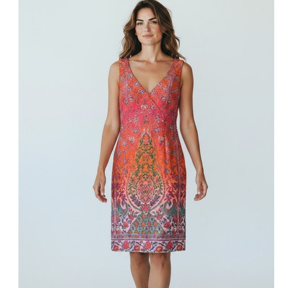 2/S knee-length V-neck dress Nanette Lepore Cocktail Wedding Guest Paisley